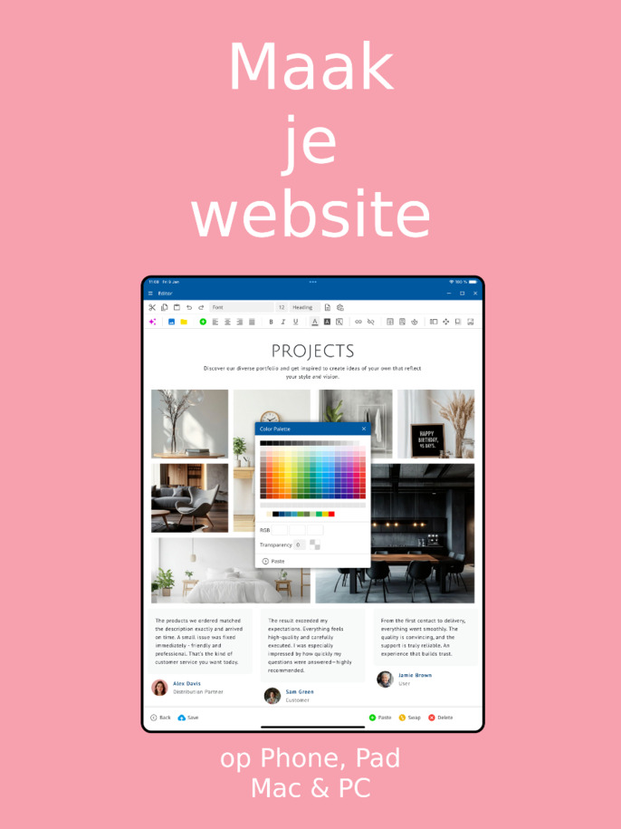 Website Builder App - Website maken via de app op iOS en Android – tabletweergave