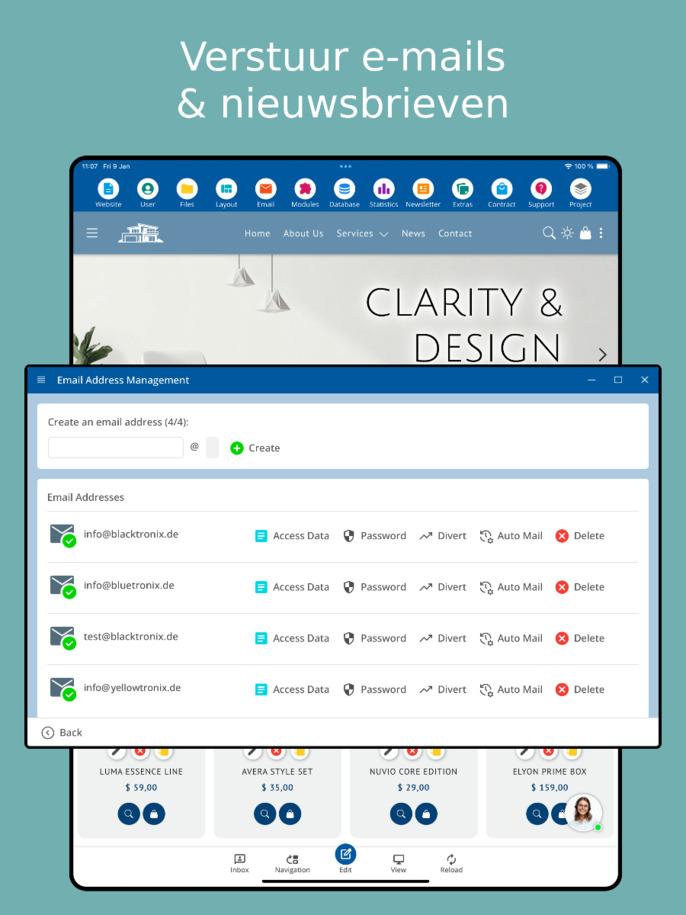 Nieuwsbriefverzending via de app – tabletweergave