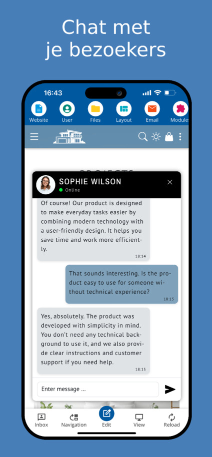 Live-chat met websitebezoekers – mobiele weergave
